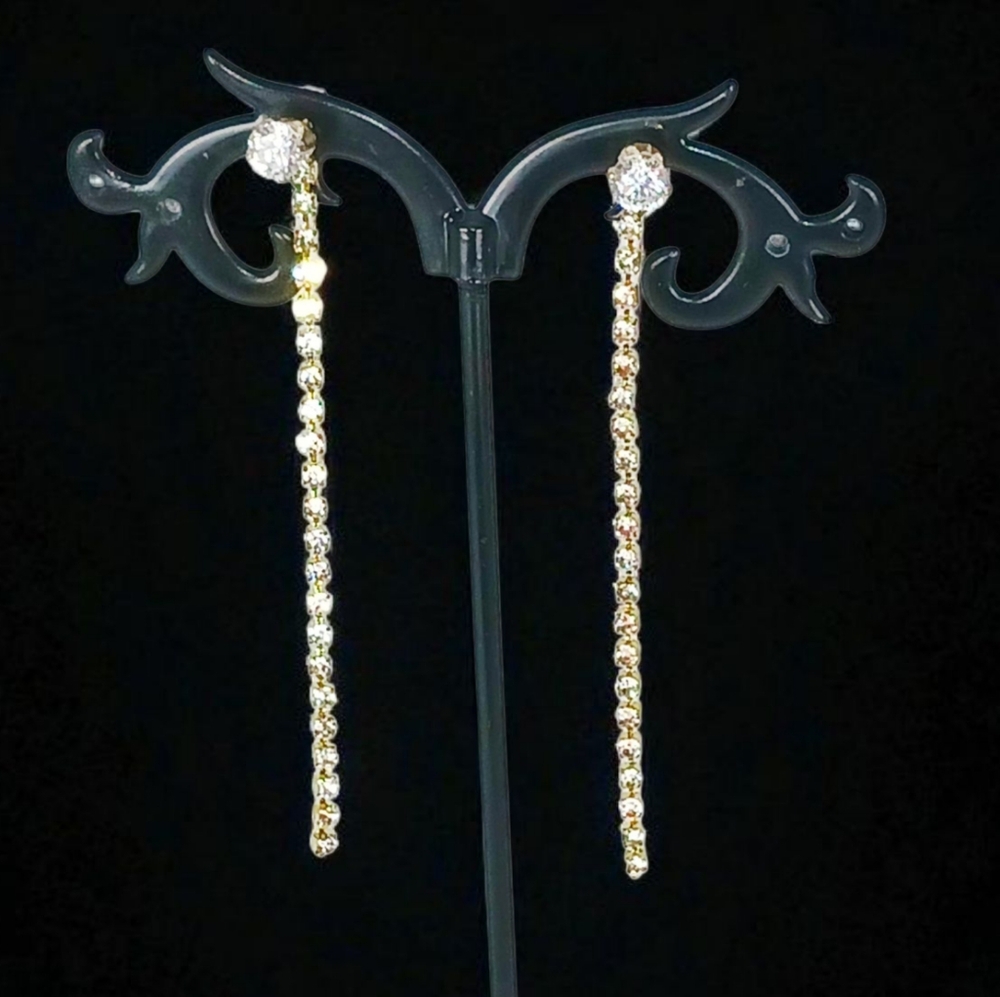 Diamond Stud Sterling Silver Rhinestone Drop Earrings Fringe Glam Luxe Showgirl